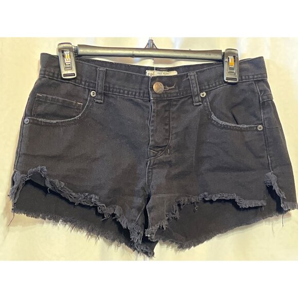 Free People Womens Black Distressed Denim Cutoff Shorts W 25 Button Fly Frayed H - Picture 1 of 9